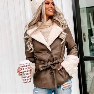 BRAND NEW faux leather tie jacket